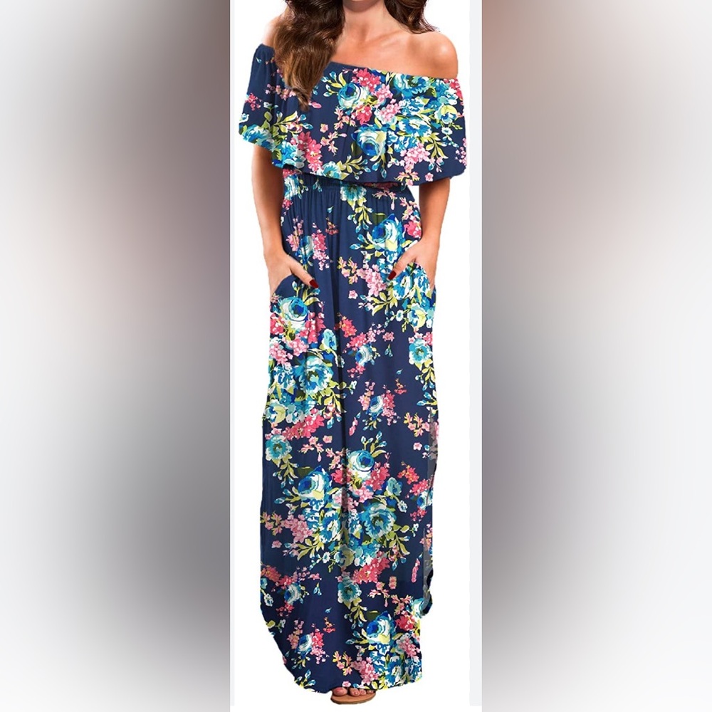 Floral off the shoulder maxi dress good condition very flattering
